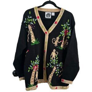 Storybook Knits HSN Monkey & Palm Tree Knit Cardigan, Sz 1X